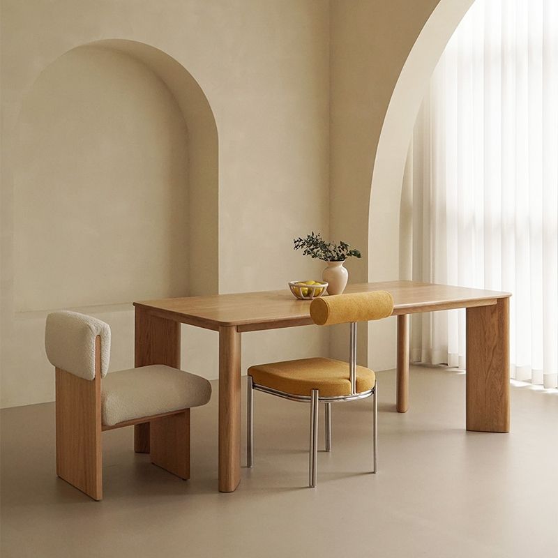 Solid Wood Contemporary Dining Table Rectangle Natural Table with 4 Legs