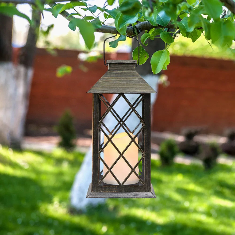 Lanterna da giardino solare vintage con candela a LED