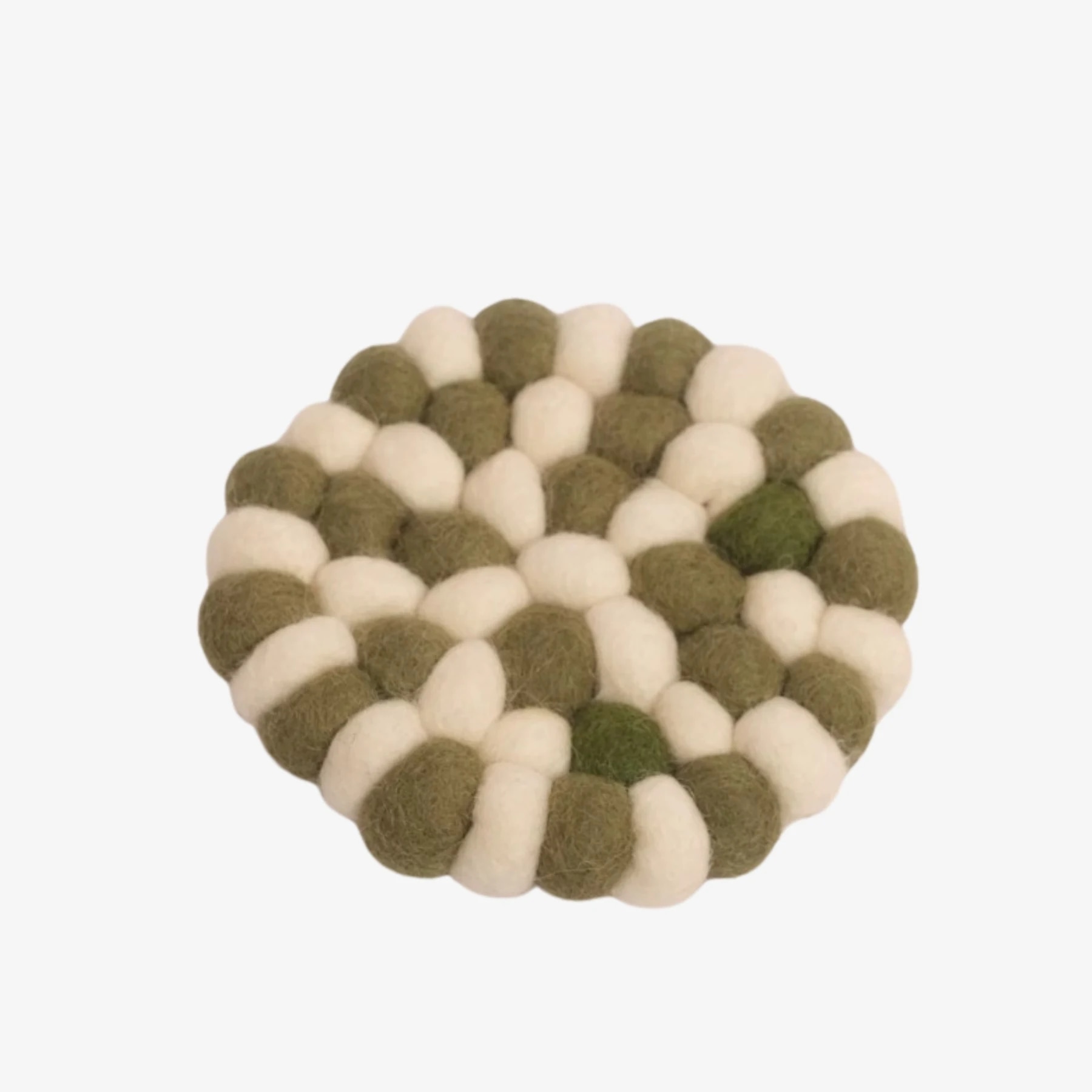 Olive ivory handmade felt ball coaster