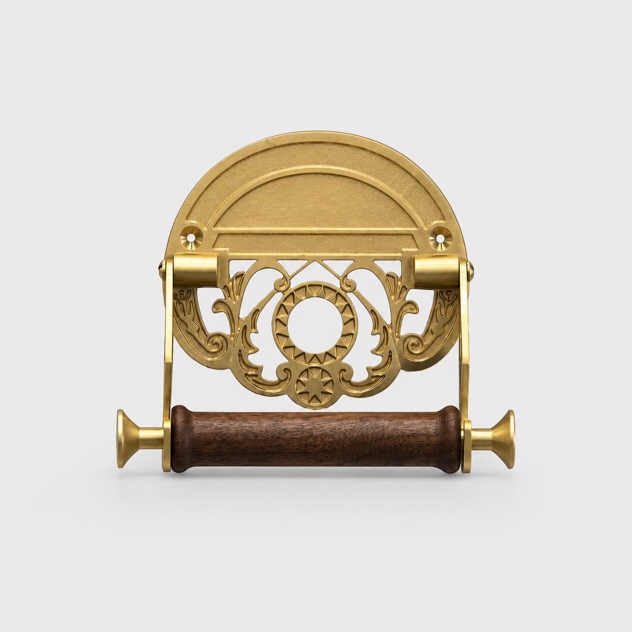 Antique brass toilet paper holder front view