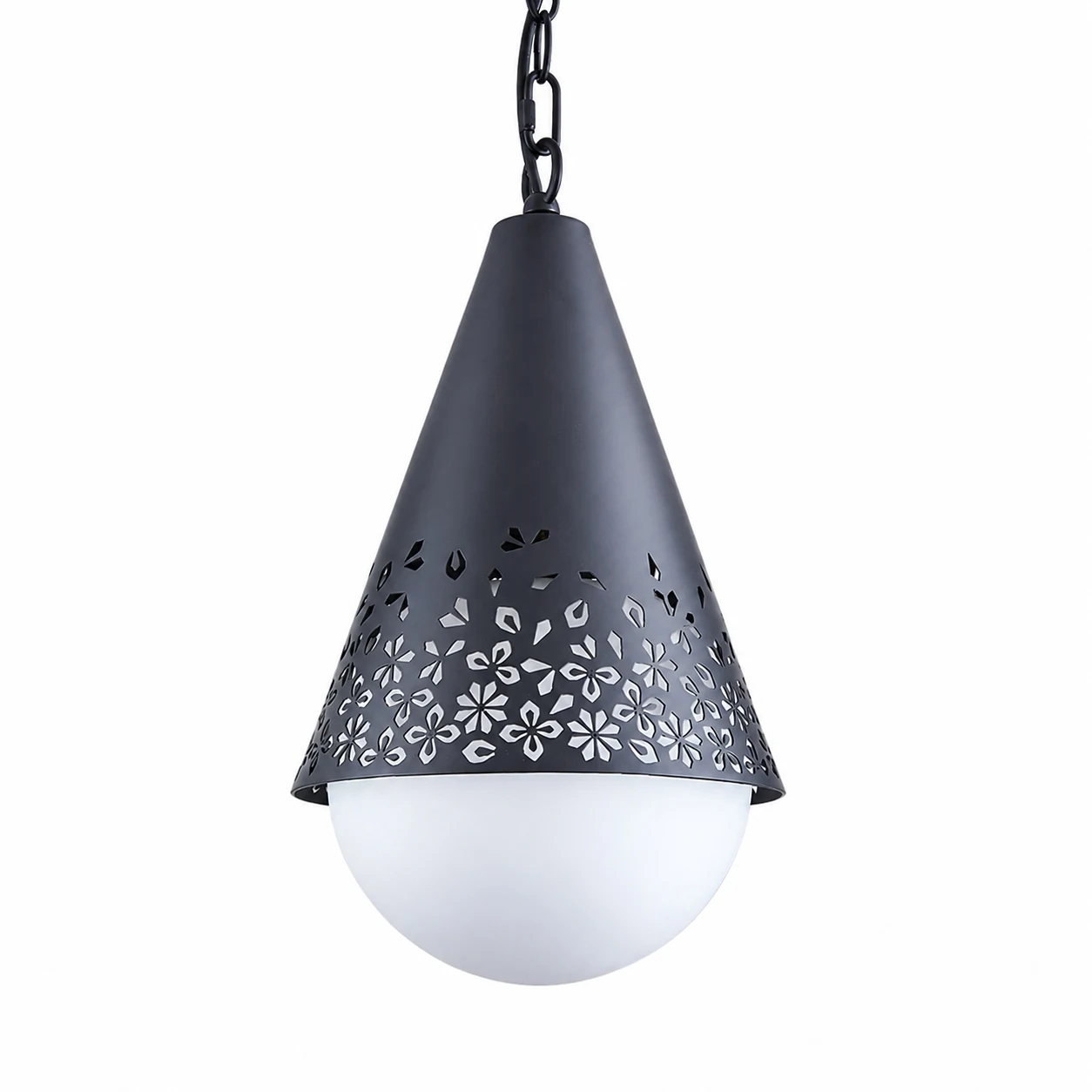 Baoxela Outdoor-Pendelleuchte in mattschwarzer Ausführung mit weißem Glasschirm