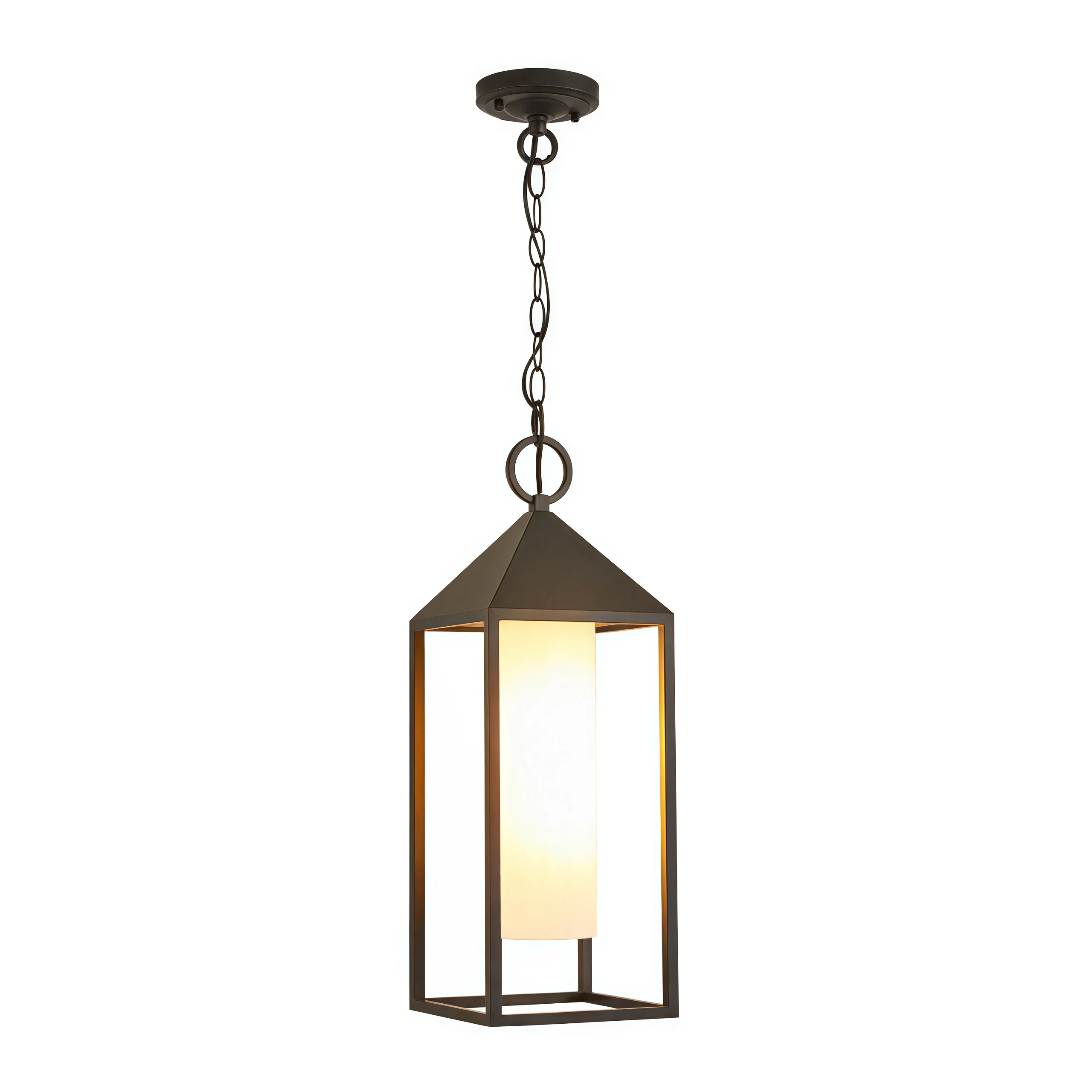 Allora Outdoor-Pendelleuchte mit schwarzem Rahmen und weißem Glas als SKU-Bild